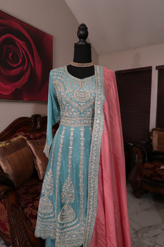 Anarkali contrast sharara suit