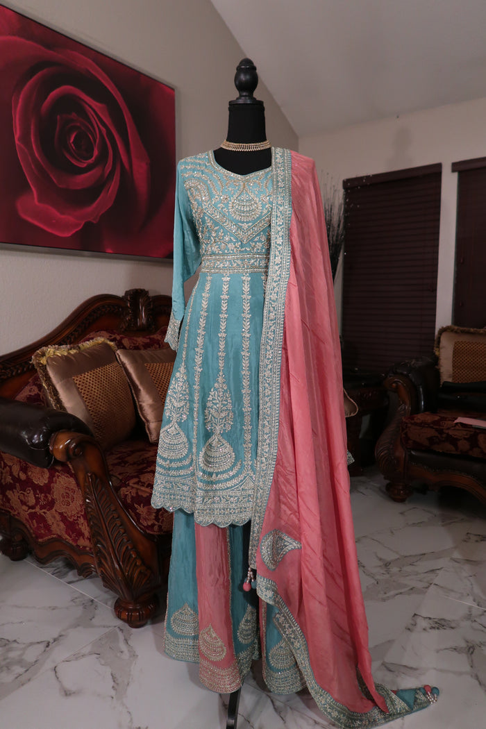 Anarkali contrast sharara suit