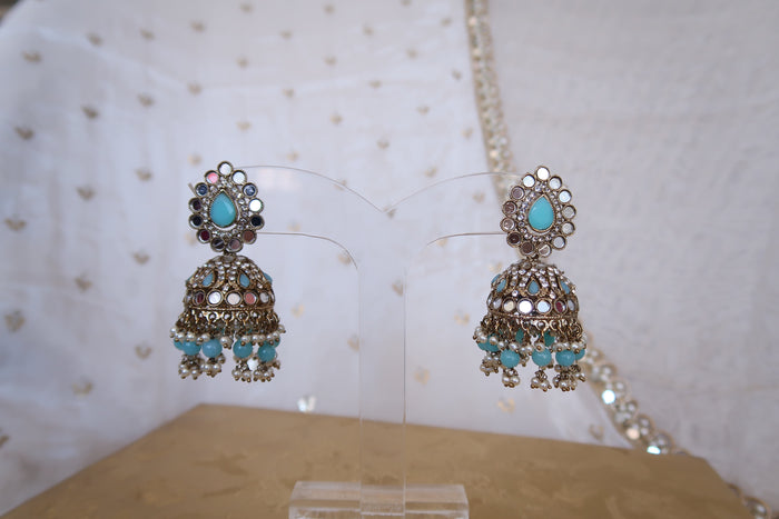 Blue Mirror Jhumkis