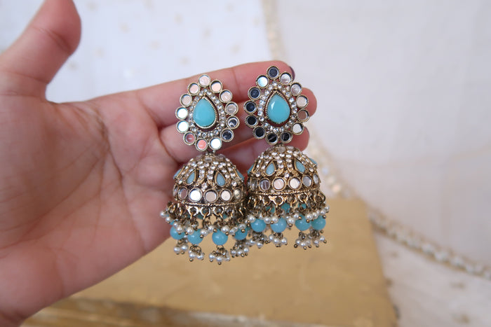Blue Mirror Jhumkis