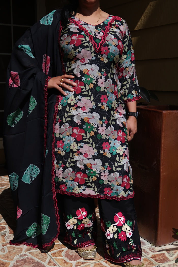 Black Floral Palazzo Suit
