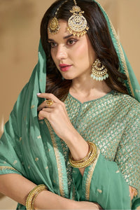 Pista Green Georgette Lehenga