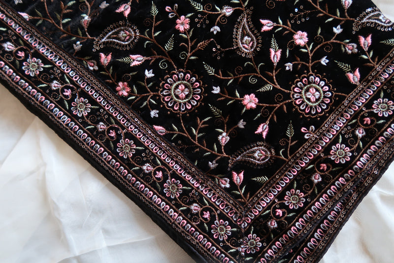 Black Floral Velvet Shawl