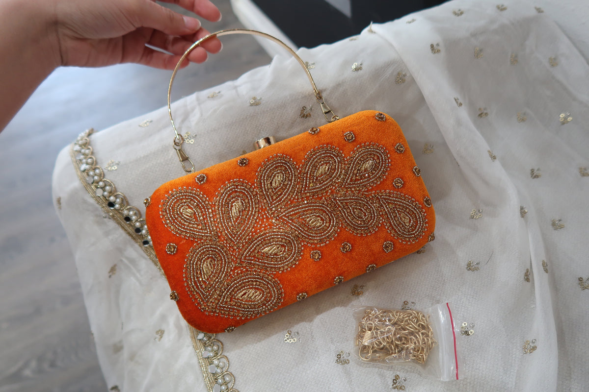 Orange Velvet Clutch