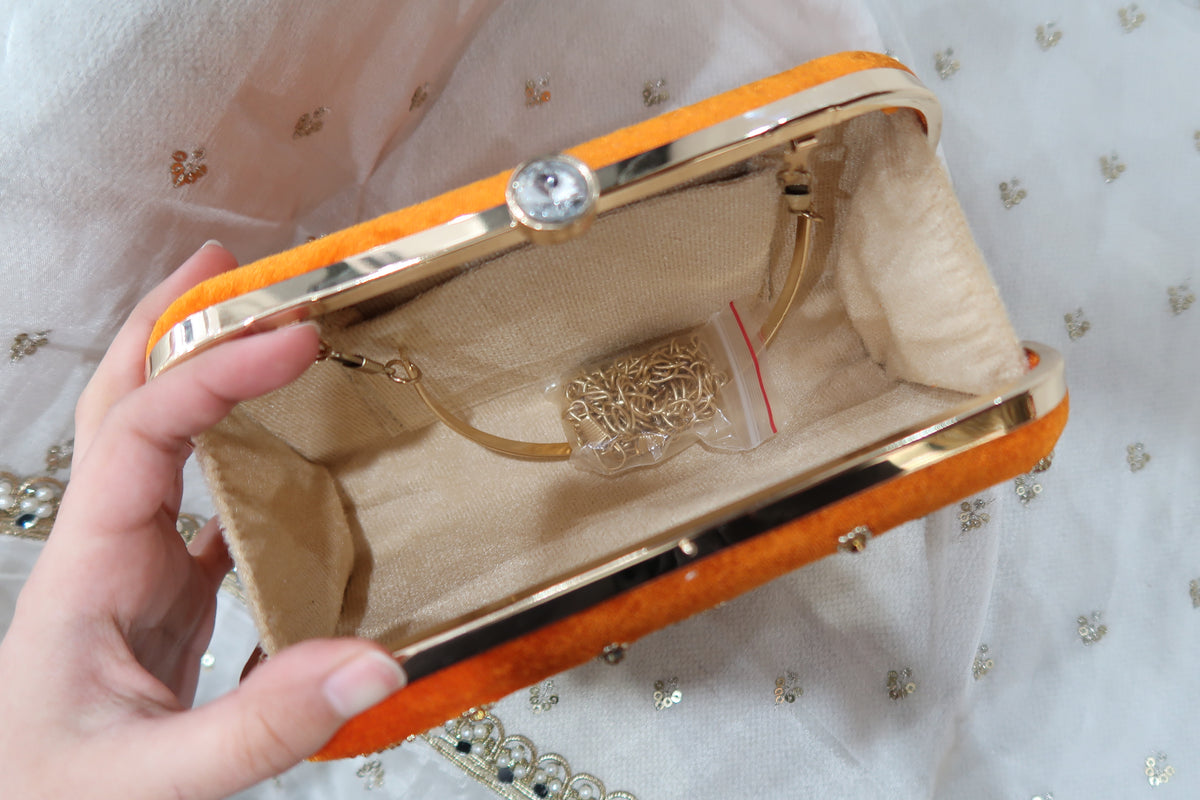 Orange Velvet Clutch