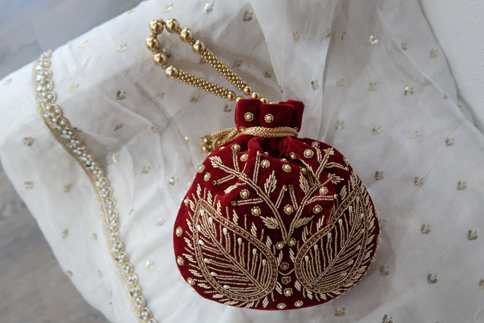 Velvet Maroon Potli Bag