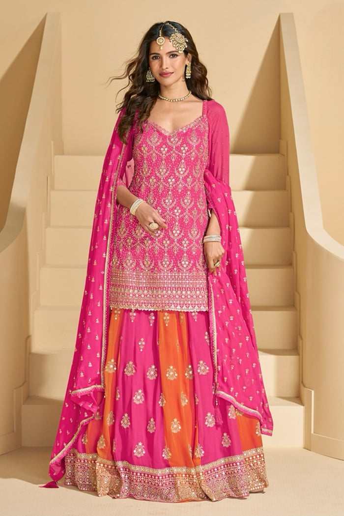 Hot Pink and Orange Lehenga