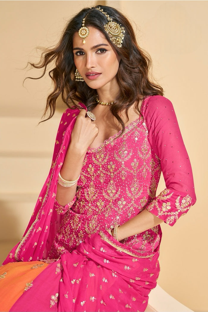 Hot Pink and Orange Lehenga